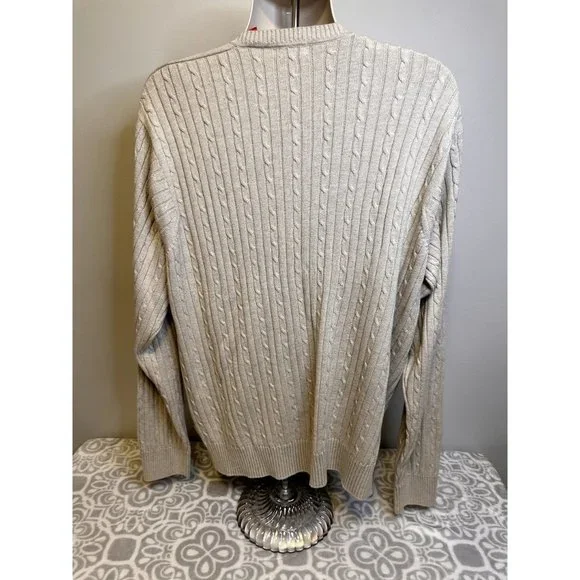 Izod 100% Cotton Beige V-Neck Cable Knit Sweater, NWT, Mens XL, $65 Retail - Picture 4 of 14